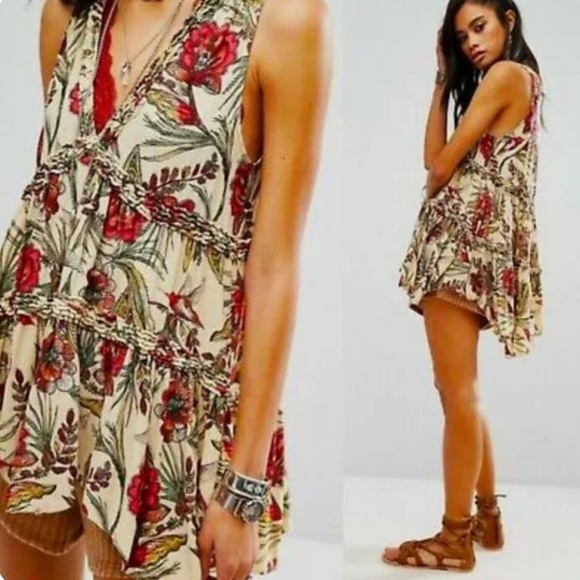 Free People Tops - Free People Haze Floral Printed Tunic Tank Size Small Neutral Multi Hummingbird